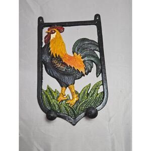 Cast Iron Rooster Wall Hooks Key Holder Farm Decor Hand painted 5x7